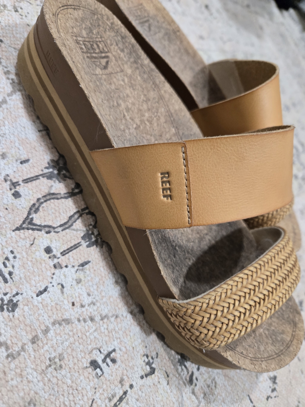 Reef Two-Strap Woven Tan Platform Slide